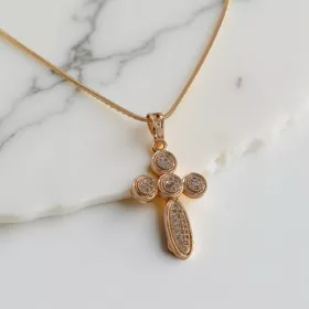 Bubble Cross Crystal Gold